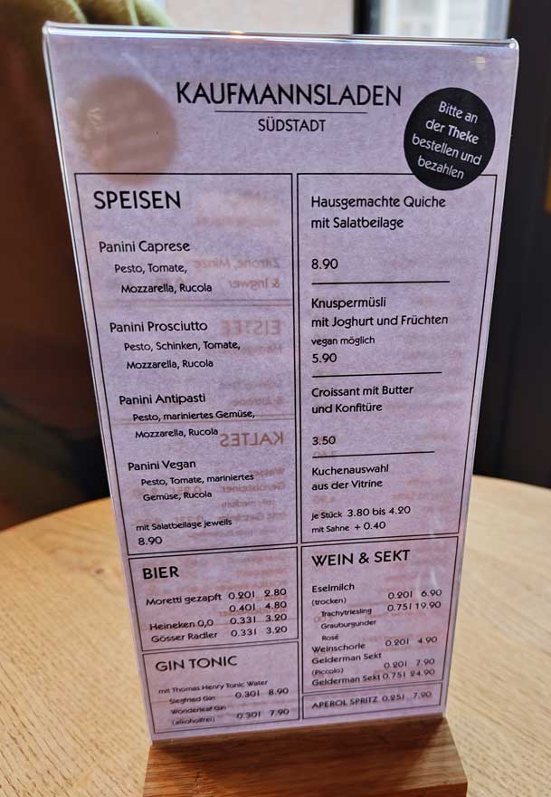 Kaufmannsladen Bonn Südstadt Speisekarte